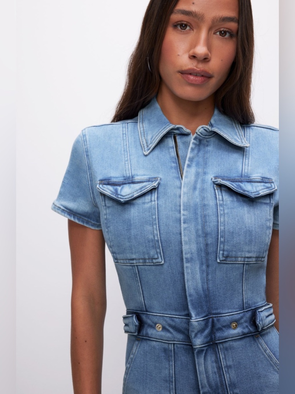 Good American Light Blue Denim Jumpsuit